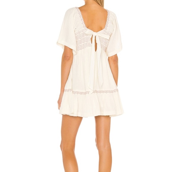 Free People Easy to Love Mini Dress Smocked Cute Romantic Babydoll - Picture 3 of 7